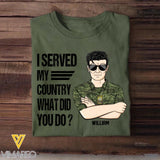 Personalized Canadian Soldier/Veteran I Served My Country What Did You Do Rank Camo Printed Tshirts FEB23-HQ06