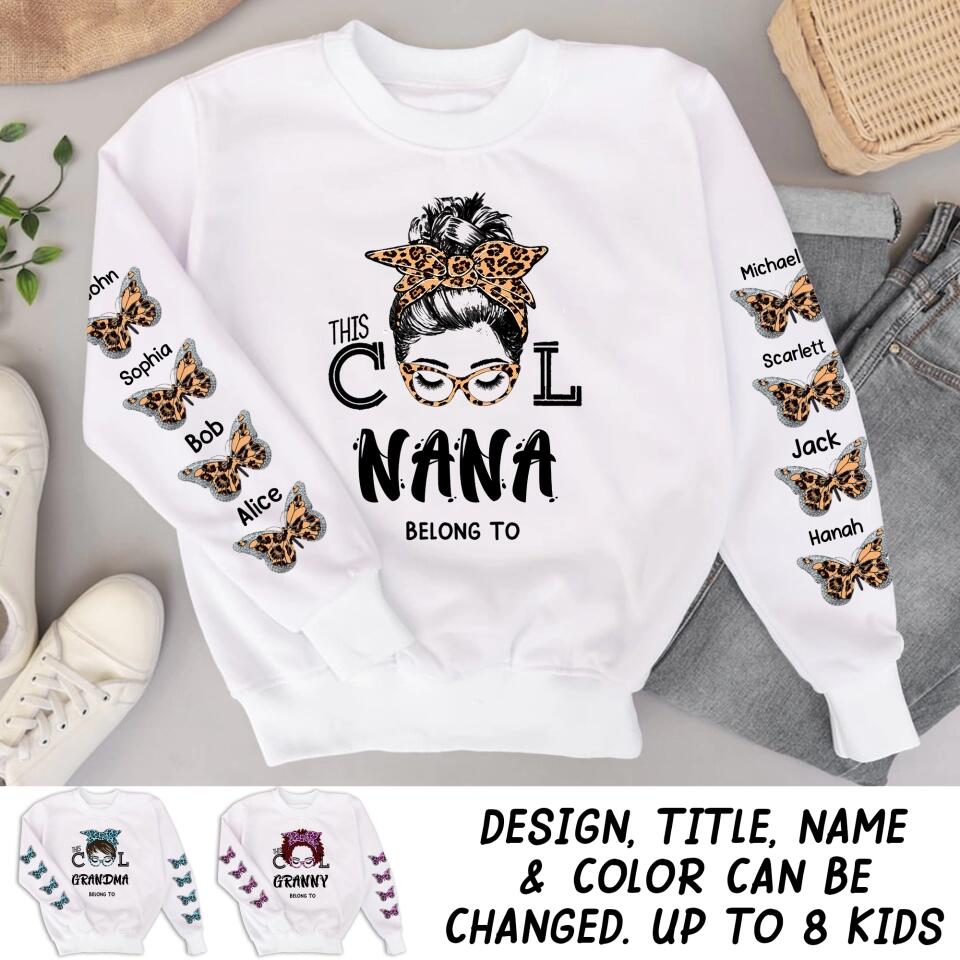 Personalized Butterfly with Kid's Name & This Nana Belong To Printed Sweatshirt PNVD0802