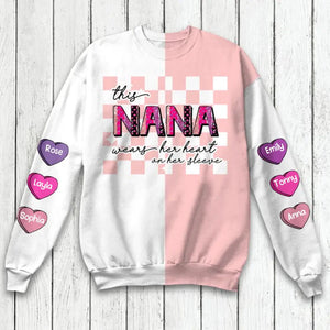 Personalized This Nana Wears Her Heart On Her Sleeve Kid Name Printed Sweatshirt PNHQ0802