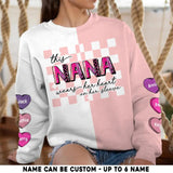 Personalized This Nana Wears Her Heart On Her Sleeve Kid Name Printed Sweatshirt PNHQ0802
