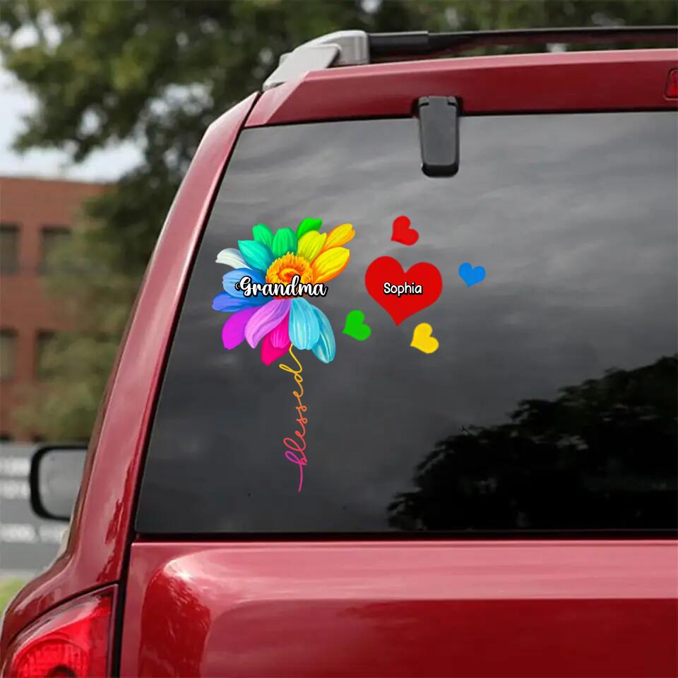 Personalized Blessed Grandma Kid Name Sunflower Decal Printed 23FEB-VD09