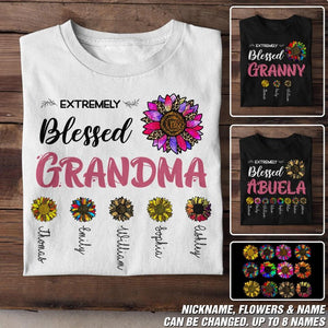 Personalized Extremely Blessed Grandma & Flowers with Kid's Name Tshirt Printed PNDT0902