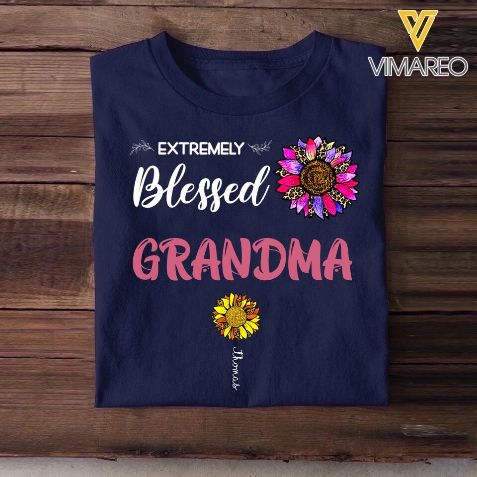 Personalized Extremely Blessed Grandma & Flowers with Kid's Name Tshirt Printed PNDT0902