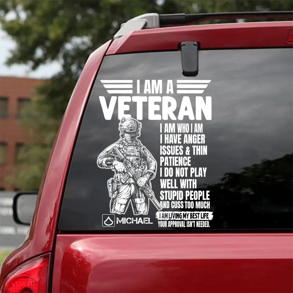 Personalized I Am An US Veteran I Am Who I Am Rank Decal Printed QTHQ1302