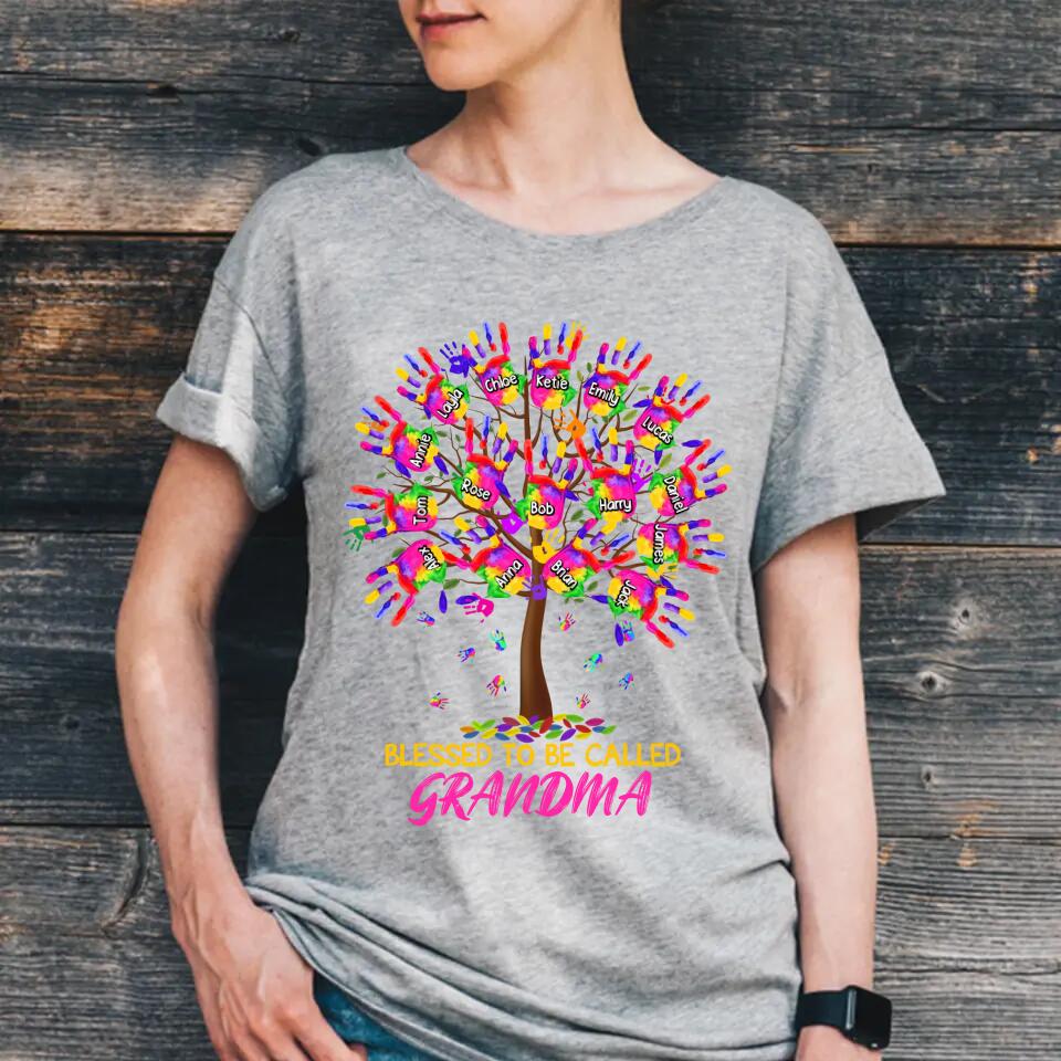 Personalized Blessed To Be Called Grandma Kid Name Tshirt Printed PNHQ1502