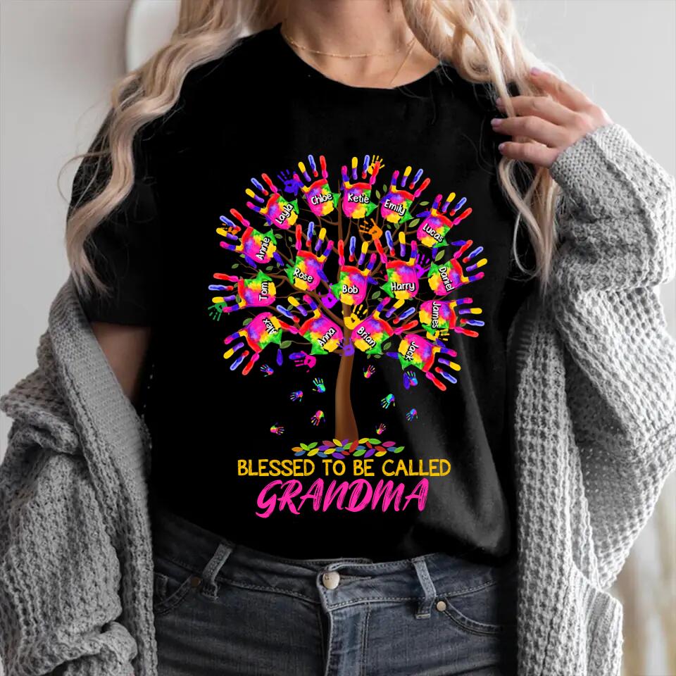 Personalized Blessed To Be Called Grandma Kid Name Tshirt Printed PNHQ1502