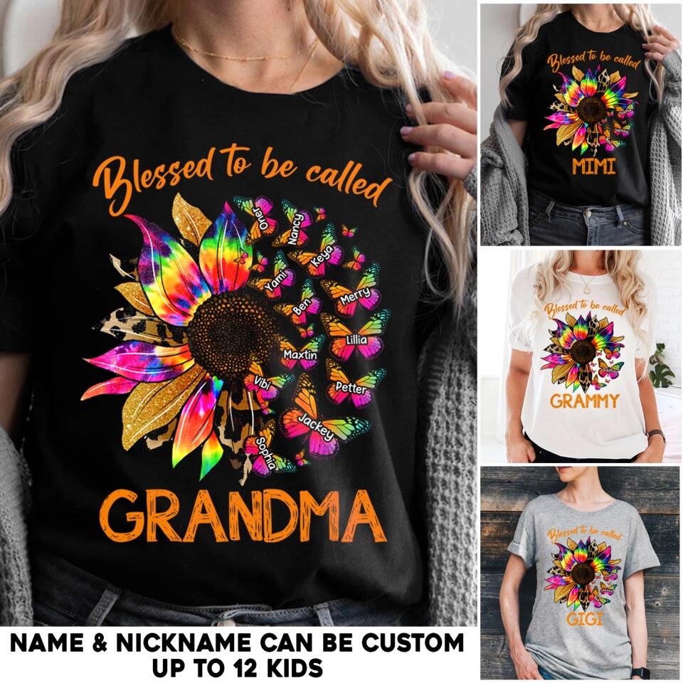 Personalized Blessed To Be Called Grandma Sunflower & Kid's Name T-shirt Printed PNHQ1602