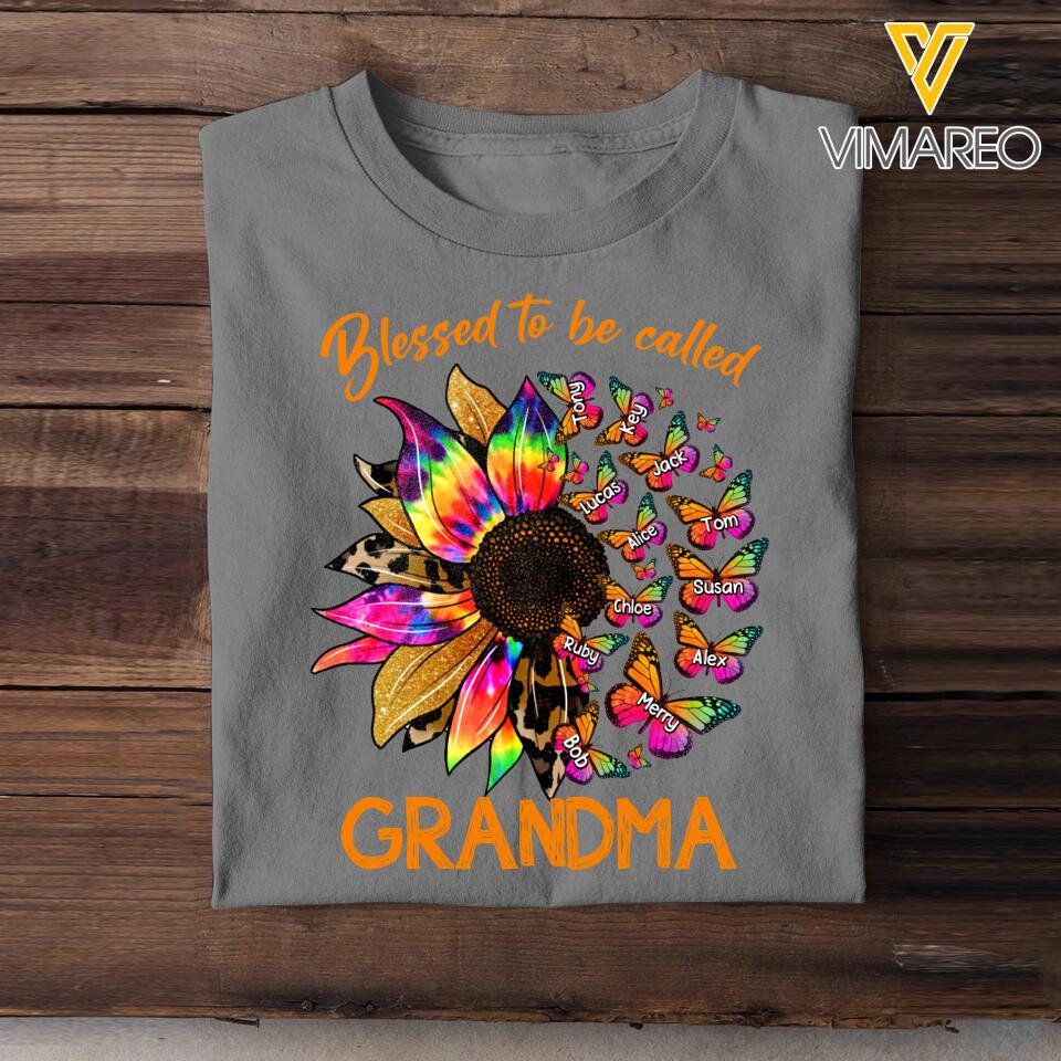 Personalized Blessed To Be Called Grandma Sunflower & Kid's Name T-shirt Printed PNHQ1602
