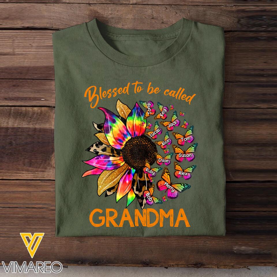 Personalized Blessed To Be Called Grandma Sunflower & Kid's Name T-shirt Printed PNHQ1602