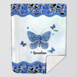 Personalized Butterflies & Flowers Background Grandma with Kid's Name Quilt Blanket Printed PNDT0603