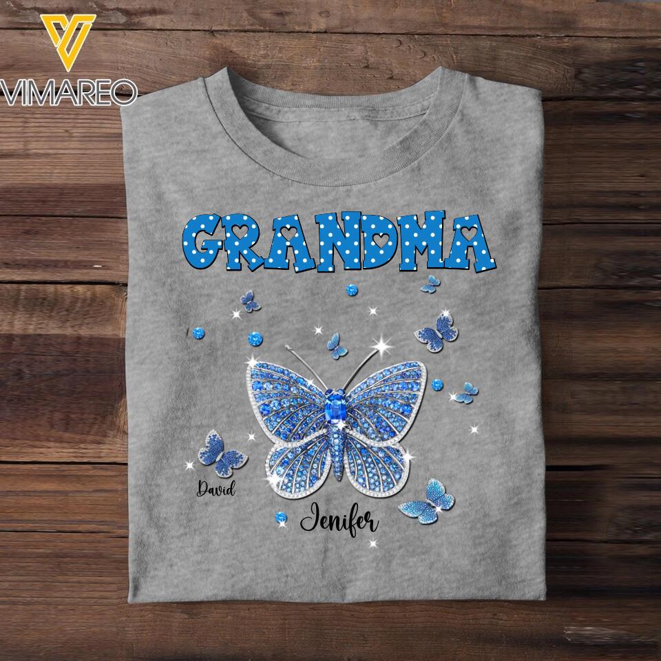 Personalized Butterflies & Kid's Name Grandma Tshirt Printed 23MAR-DT08