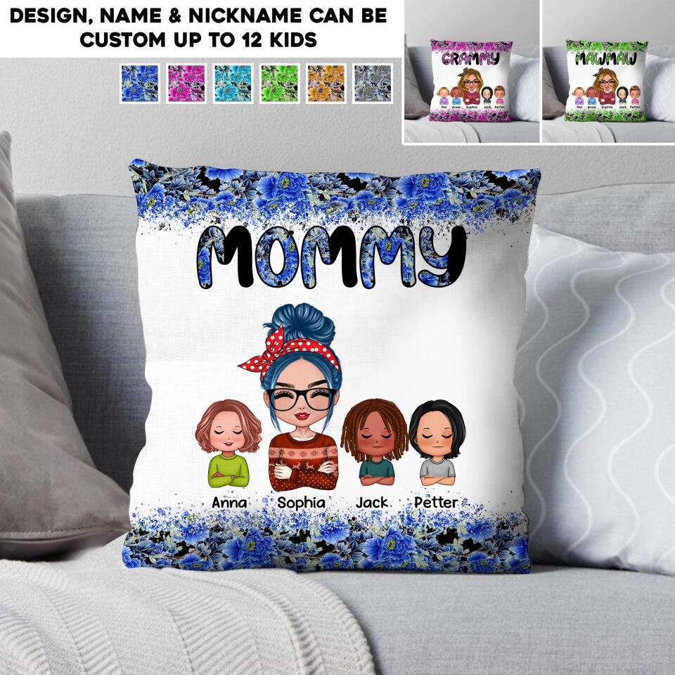 Personalized Abuela Grandma & Kid Name Flowers Background Pillow Printed QTHQ2803