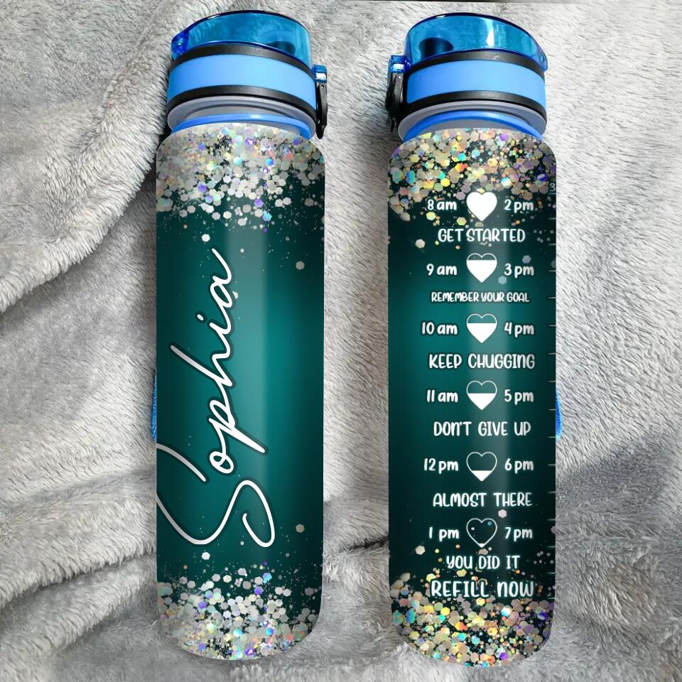 Personalized Mermaid Background & Name Water Tracker Bottle Printed PNHQ0304