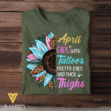 April Girl With Tattoos Pretty Eyes And Thick Things Sunflower Colorful Tshirts Printed QTHQ0404