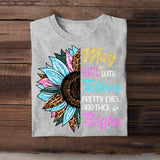 May Girl With Tattoos Pretty Eyes And Thick Things Sunflower Colorful Tshirts Printed QTHQ0404