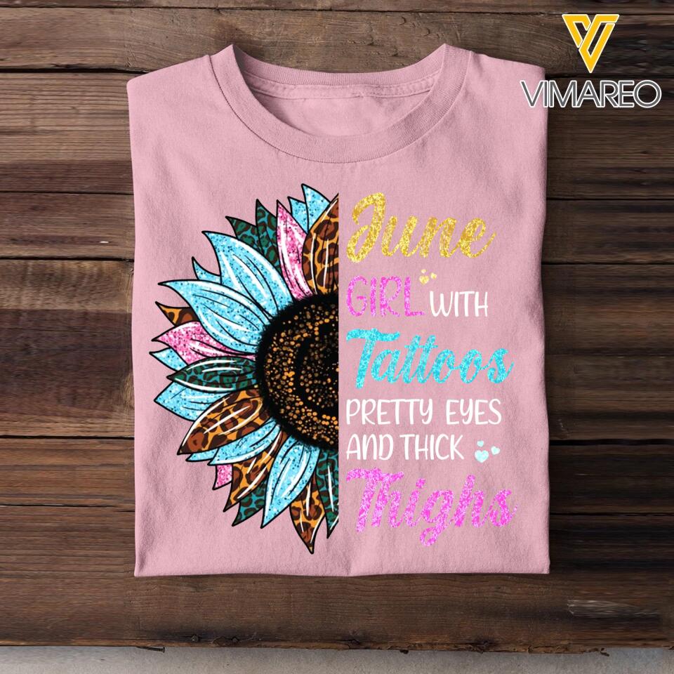 June Girl With Tattoos Pretty Eyes And Thick Things Sunflower Colorful Tshirts Printed QTHQ0404