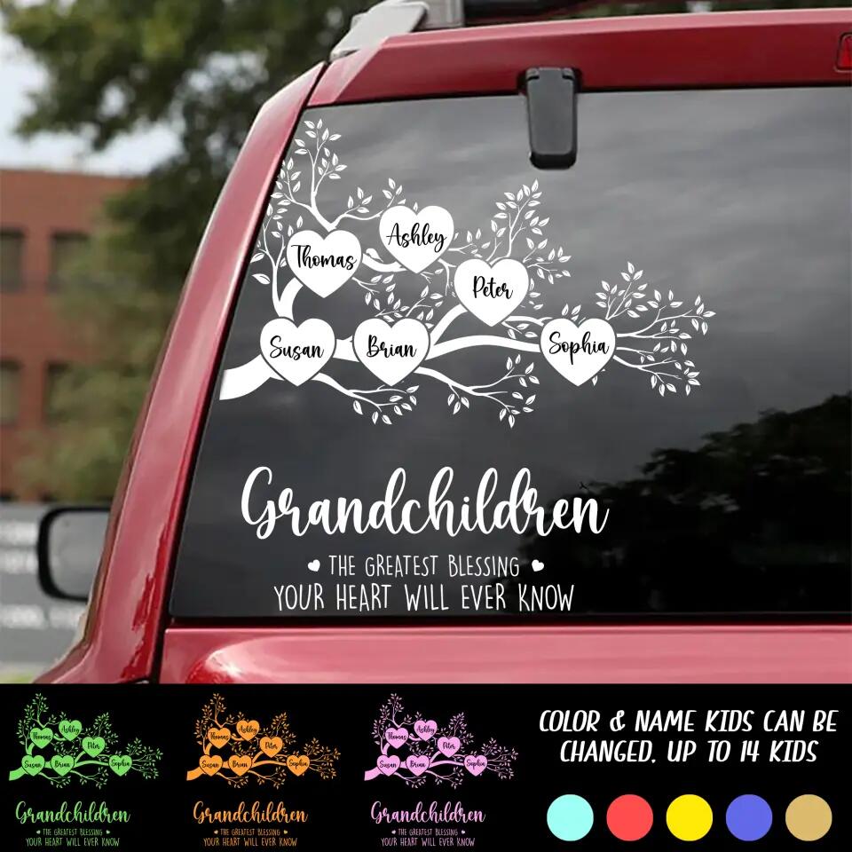 Personalized Grandchildren The Greatest Blessing Your Heart Will Ever Know Kid Name Decal Printed QTDT0504