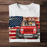 Personalized Dogs & Jeep US Flag Background Tshirt Printed 23APR-DT05