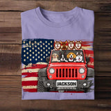 Personalized Dogs & Jeep US Flag Background Tshirt Printed 23APR-DT05