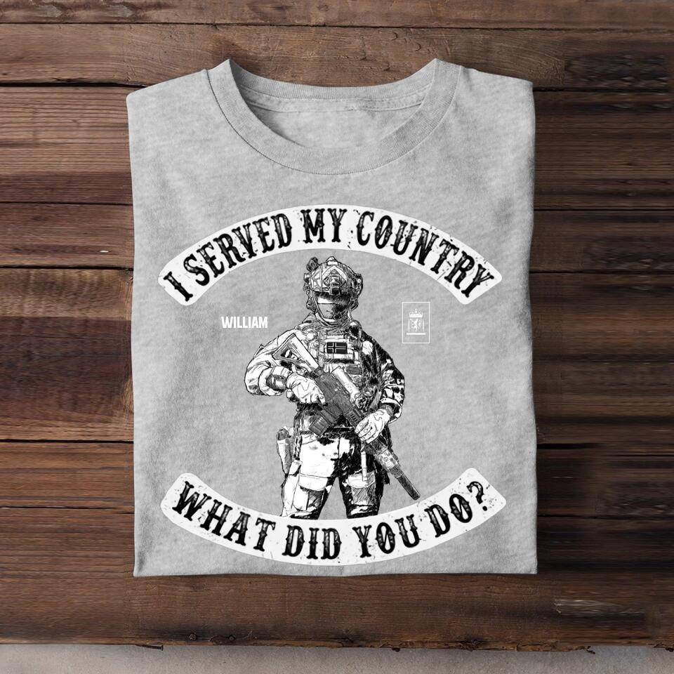 Personalized Norwegian Soldier/ Veteran I I Served My Country What Did You Do Tshirts 23APR-BQT06