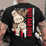 Personalized Best Us Dad Ever Flag Hand Kid Name Tshirt Printed QTDT0604