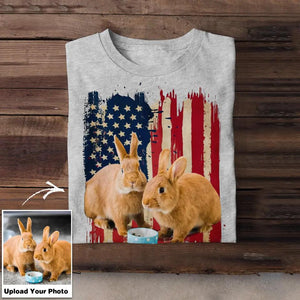 Personalized Upload Your Rabbit Photo 
 US Flag Tshirts 23APR-DT07