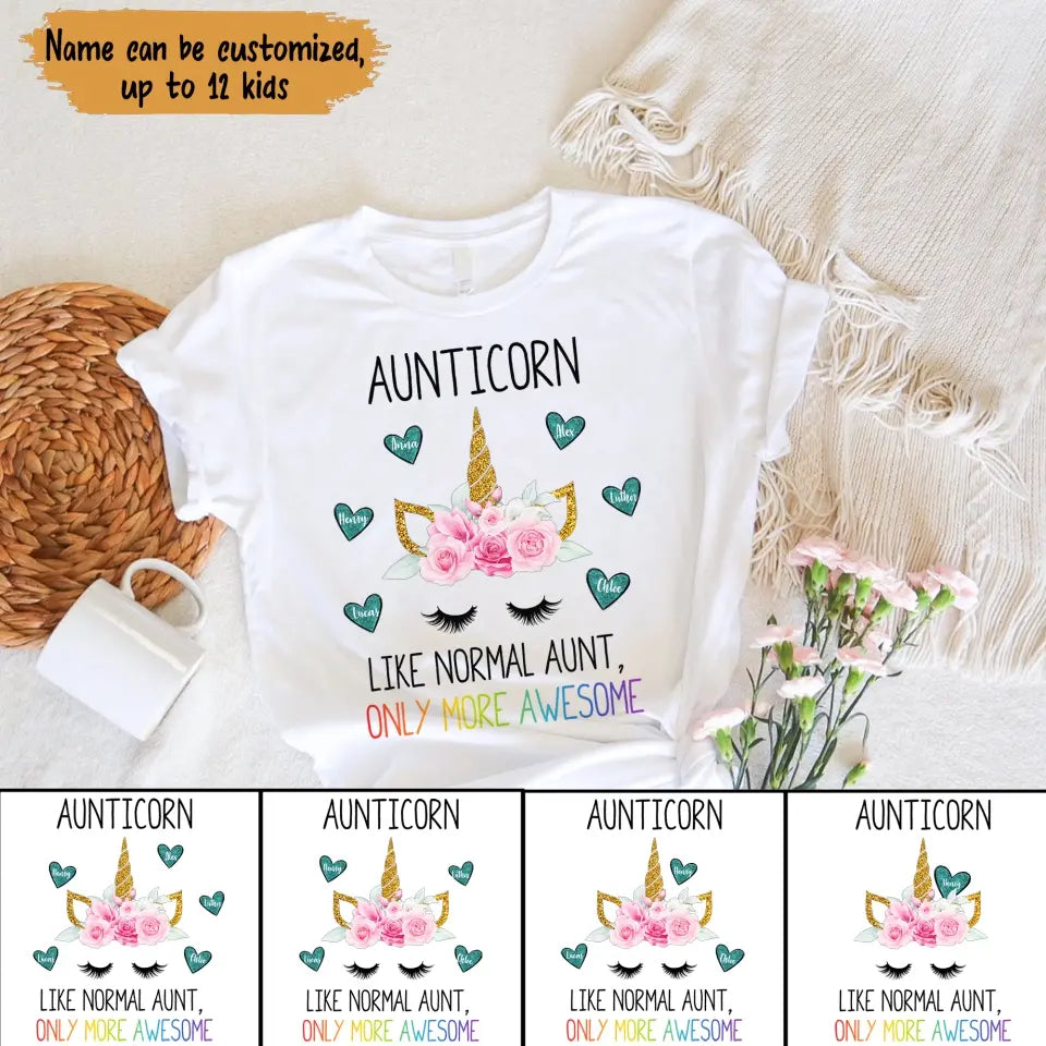 Personalized Aunticorn & Kid Name Tshirt Printed 23APR-BQT18