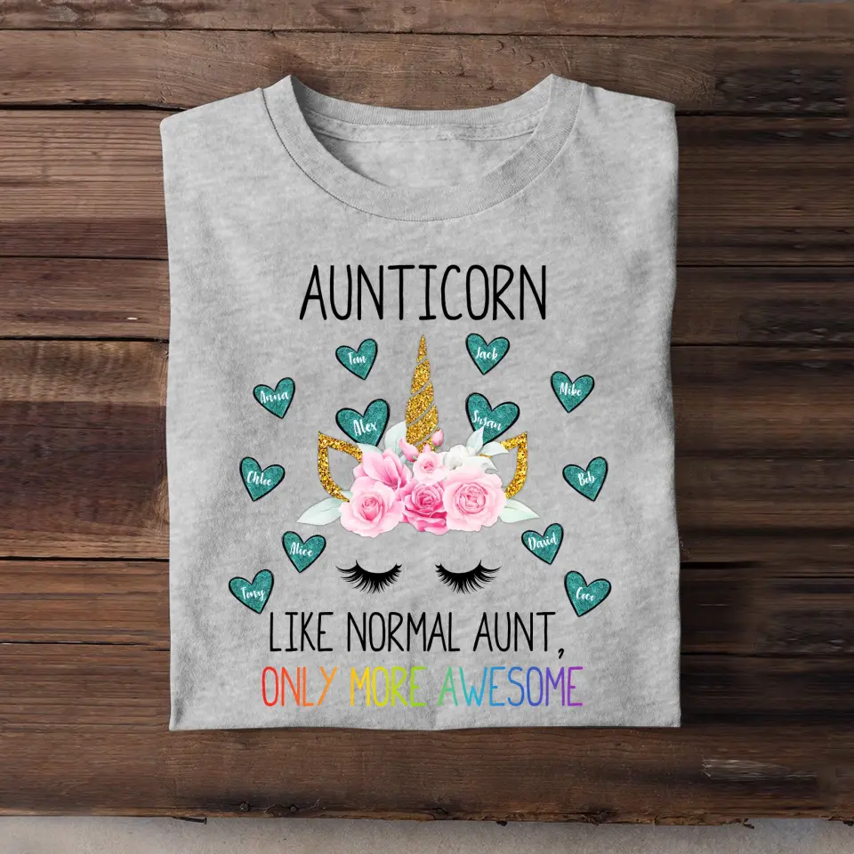 Personalized Aunticorn & Kid Name Tshirt Printed 23APR-BQT18