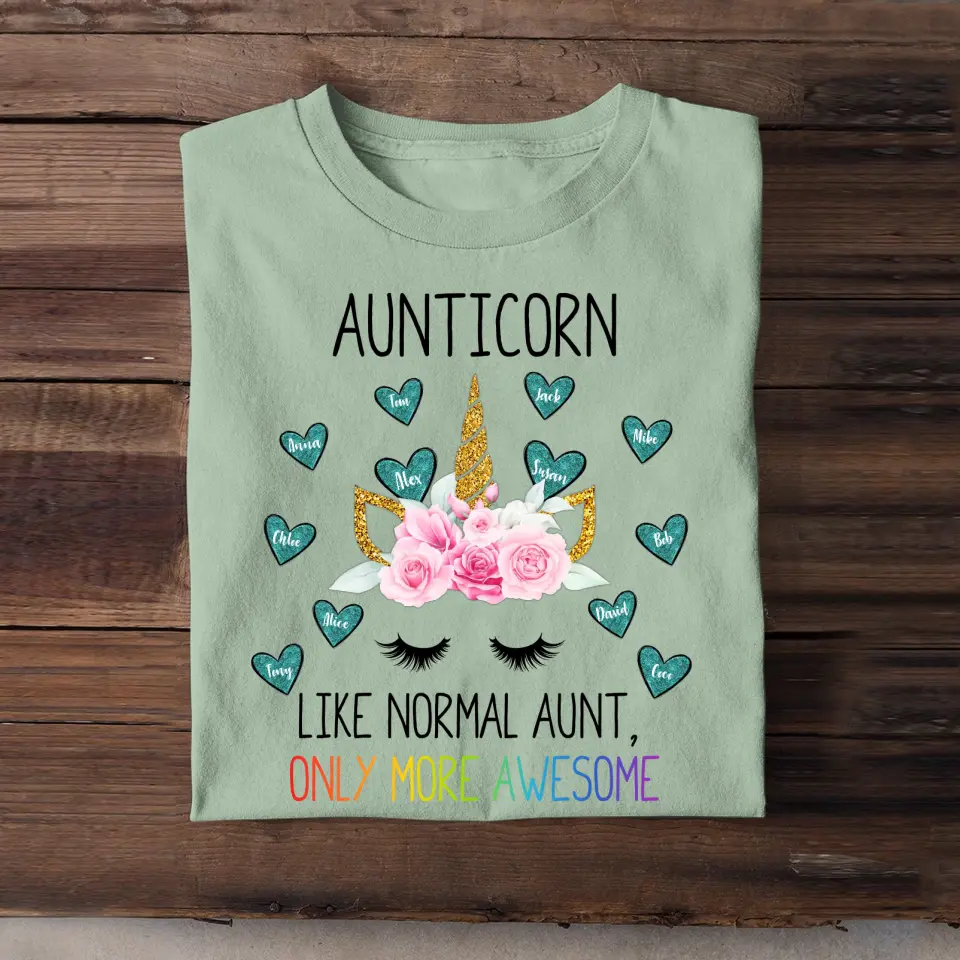 Personalized Aunticorn & Kid Name Tshirt Printed 23APR-BQT18