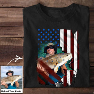 Personalized Upload Your Photo Fishing Flag T-shirt Printed 23APR-PN24