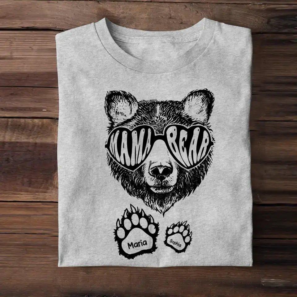 Personalized Bear Mama with Kid Name T-shirt Printed QTHQ2504