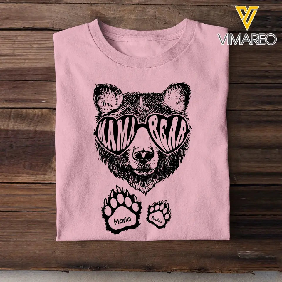 Personalized Bear Mama with Kid Name T-shirt Printed QTHQ2504