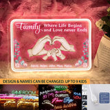 Personalized Family Where Life Gegins And Love Never Ends Heart Hand Neon Led Sign Printed PNPN2804