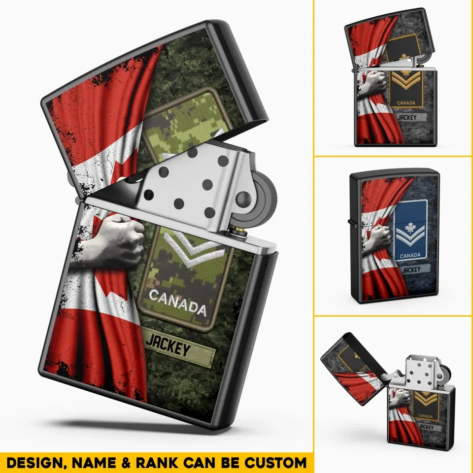 Personalized Canadian Veteran/Soldier Rank Flag with Name Lighter Case Printed 23MAY-HQ06