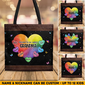Personalized Blessed To Be Called Grandma Heart with Kid Name Tote Bag Printed PNHQ0805