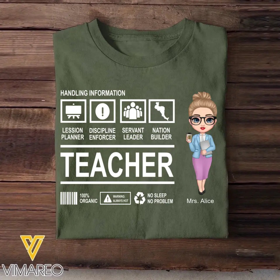 Personalized Teacher Handling Information T-shirt Printed 23MAY-BQT08