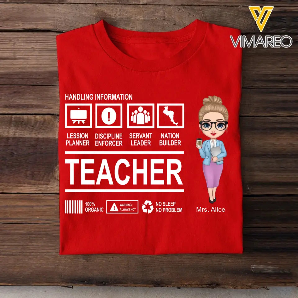 Personalized Teacher Handling Information T-shirt Printed 23MAY-BQT08