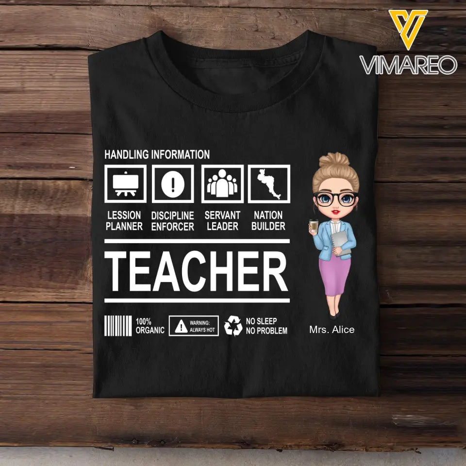 Personalized Teacher Handling Information T-shirt Printed 23MAY-BQT08