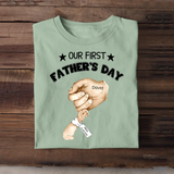 Personalized Our First Father's Day & Hand with Kid Name Tshirt or Baby Onesie Printed PNPN1005