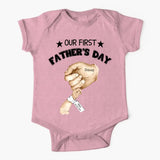 Personalized Our First Father's Day & Hand with Kid Name Tshirt or Baby Onesie Printed PNPN1005