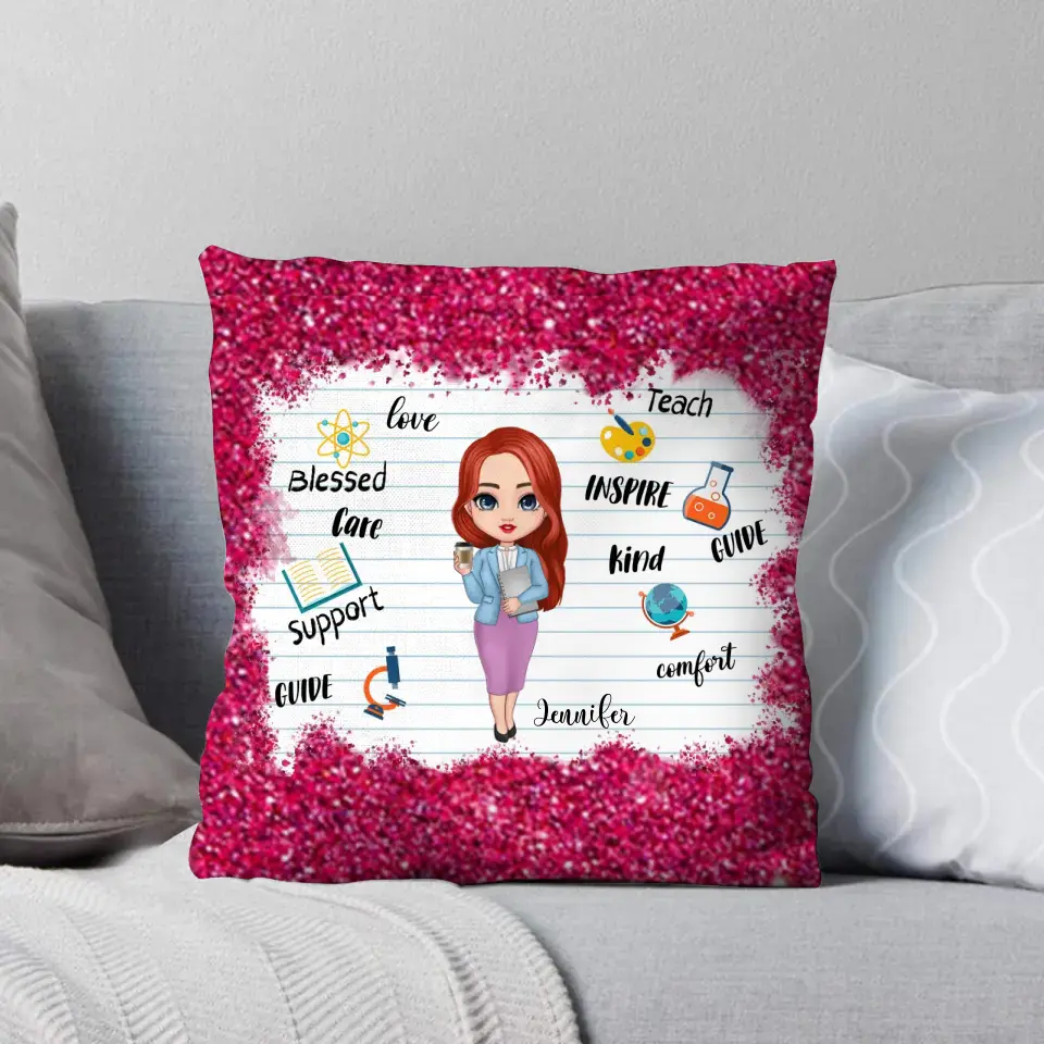 Personalized Teacher Love Teach Inspire With Sparkling Pillow Printed PNTB1205