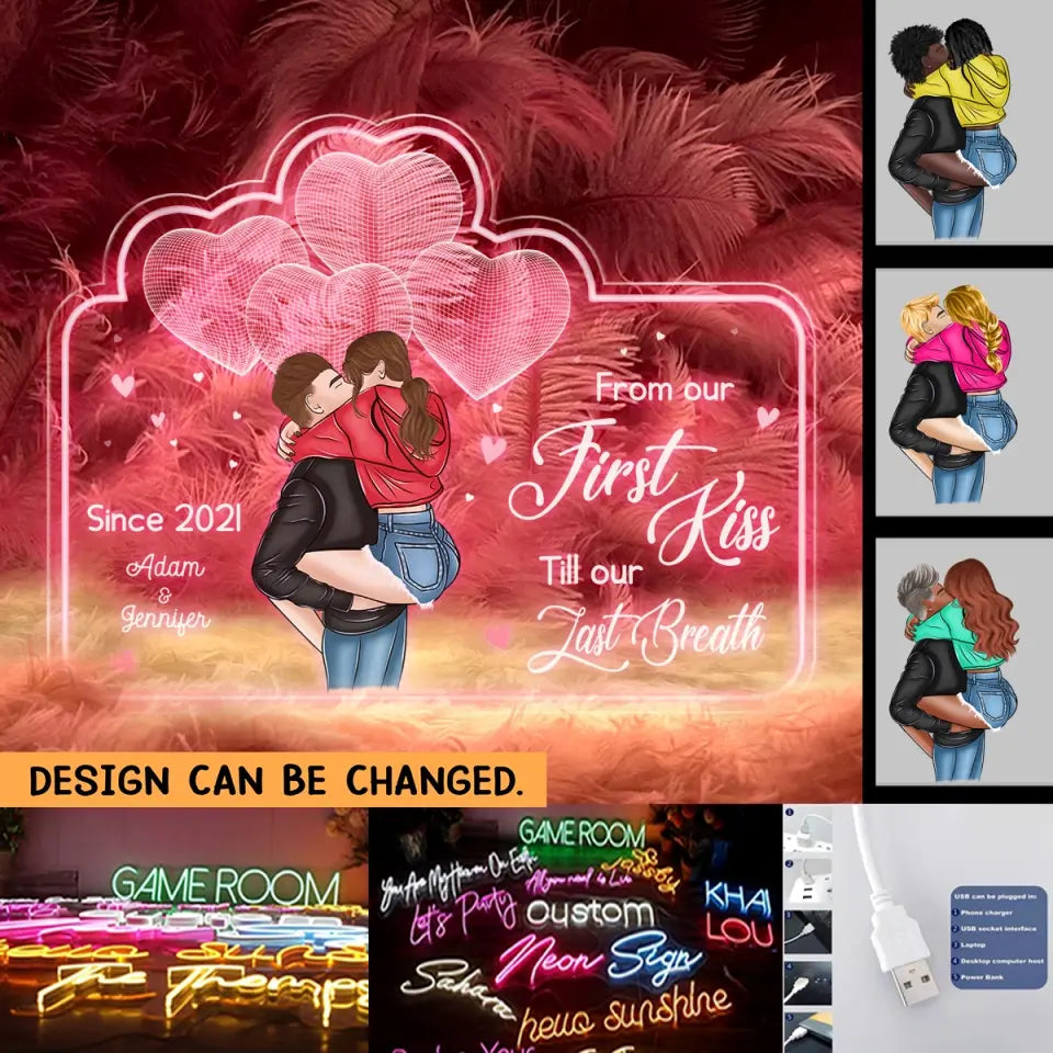 Personalized From Our First Kiss Till Our Last Breath Couple with Name Neon Led Sign Printed PNPN1505