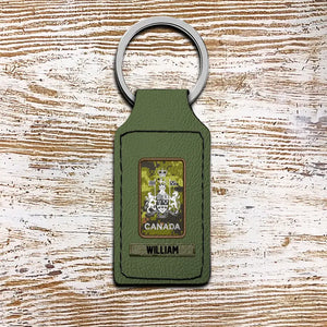 Personalized Canadian Veteran/ Solider Rank Leather Keychain Printed QTHQ1811