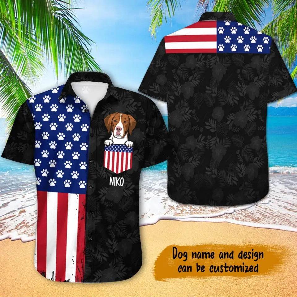 Personalized US Flag Dog Paw Dog Name Dog Lovers Gift Hawaii Printed PNBQT1805