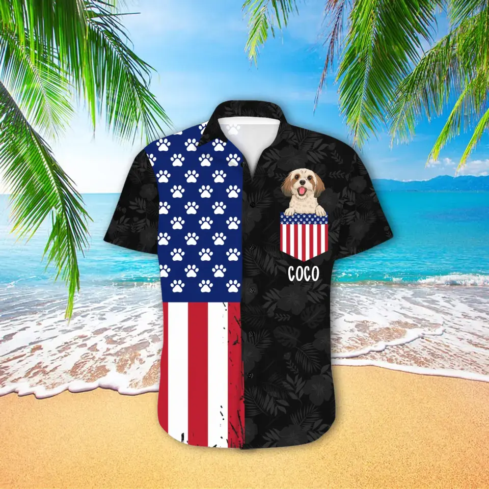 Personalized US Flag Dog Paw Dog Name Dog Lovers Gift Hawaii Printed PNBQT1805