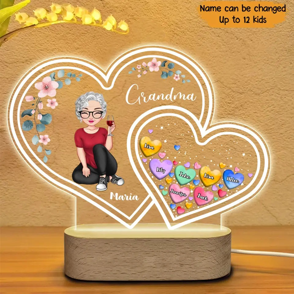 Personalized Heart Box Grandma & Kid Name Led Lamp Printed PNPN2205