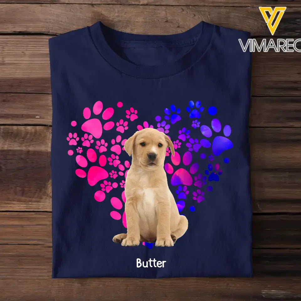 Personalized Upload Your Dog Photo Paw Heart Dog Lovers Gift Tshirt Printed 23MAY-TB22