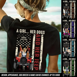 Personalized A Girl Her Dogs And Her Jeep Dog Flag Tshirt