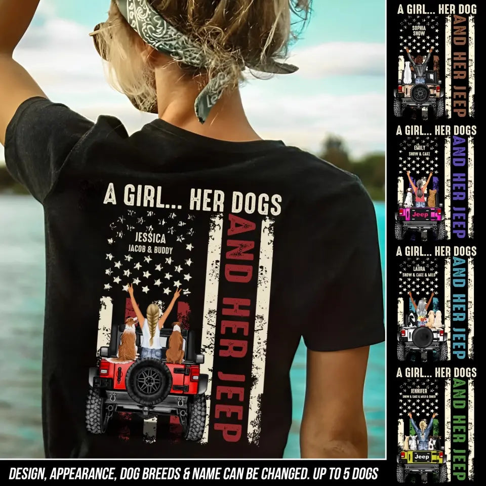 Personalized A Girl Her Dogs And Her Jeep Dog Flag Tshirt