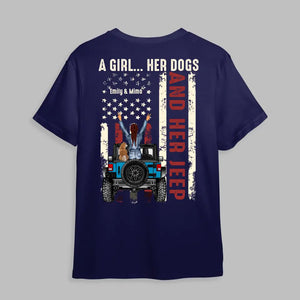 Personalized A Girl Her Dogs And Her Jeep Dog Flag Tshirt